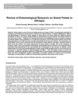 Review of Entomological Research on Sweet Potato in Ethiopia