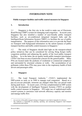 Public Transport Facilities and Traffic Control Measures in Singapore