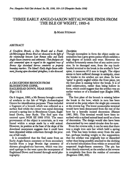 Three Early Anglo-Saxon Metalwork Finds from the Isle of Wight, 1993-6