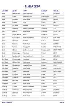 CAMPI DI GIOCO CATEGORIA SQUADRA CAMPO INDIRIZZO COMUNE Juniores Basket Costa X Unicef Palazzetto Scuole Elementari Via Verdi COSTAMASNAGA