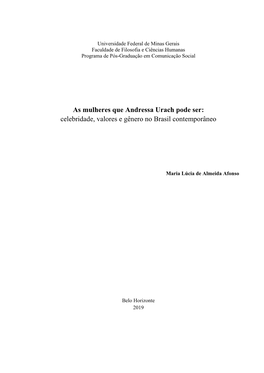 As Mulheres Que Andressa Urach Pode Ser: Celebridade, Valores E Gênero No Brasil Contemporâneo