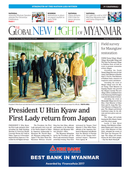 President U Htin Kyaw and First Lady Return from Japan