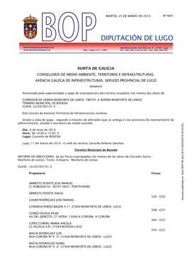 Xunta De Galicia Consellería De Medio Ambiente, Territorio E Infraestruturas