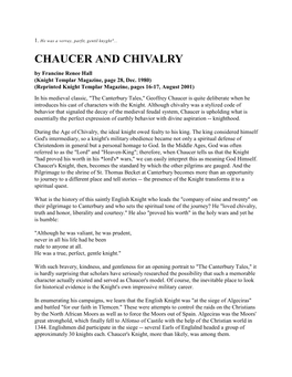 CHAUCER and CHIVALRY by Francine Renee Hall (Knight Templar Magazine, Page 28, Dec