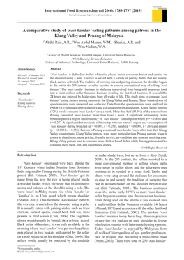 Nasi Kandar’ Eating Patterns Among Patrons in the Klang Valley and Penang of Malaysia 1*Abdul Rais, A.R., 1Wan Abdul Manan, W.M., 1Shariza, A.R