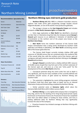 Northern Mining Eyes Mid-Term Gold Production