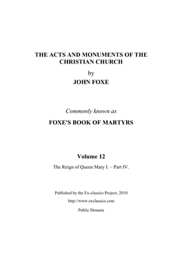 THE ACTS and MONUMENTS of the CHRISTIAN CHURCH by JOHN FOXE