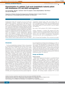 Characterization of a Pediatric T-Cell Acute Lymphoblastic Leukemia Patient with Simultaneous LYL1 and LMO2 Rearrangements