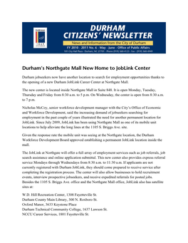 Durham's Northgate Mall New Home to Joblink Center