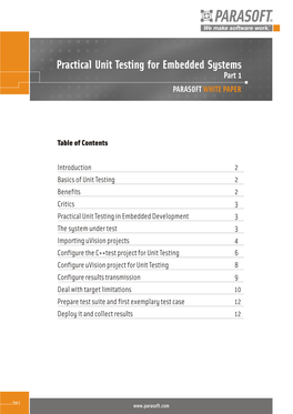 Practical Unit Testing for Embedded Systems Part 1 PARASOFT WHITE PAPER