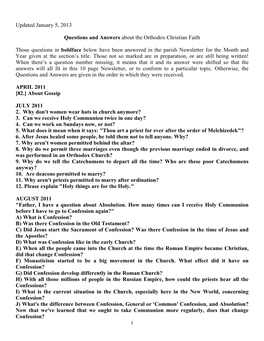 Updated January 5, 2013 Questions and Answers About the Orthodox