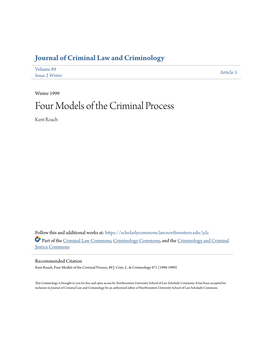 Four Models of the Criminal Process Kent Roach