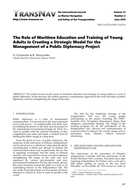 The Role of Maritime Education and Training of Young Adults in Creating a Strategic Model for the Management of a Public Diplomacy Project
