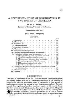 A Statistical Study of Regeneration in Two Species of Crustacea by W