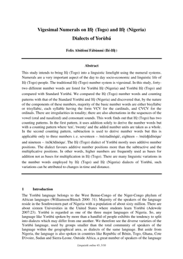 Vigesimal Numerals on Ifẹ̀ (Togo) and Ifẹ̀ (Nigeria) Dialects of Yorùbá