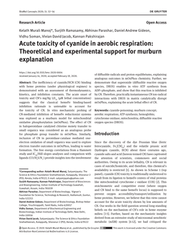 Acute Toxicity of Cyanide in Aerobic Respiration: Theoretical and Experimental Support for Murburn Explanation