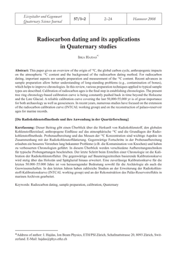 Radiocarbon Dating and Its Applications in Quaternary Studies