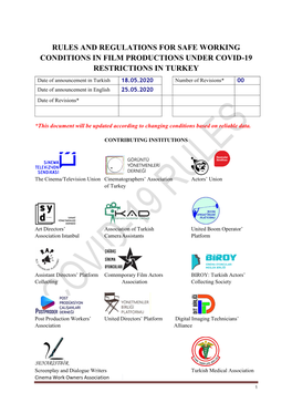 Rules and Regulations for Safe Working Conditions in Film Productions Under Covid-19 Restrictions in Turkey