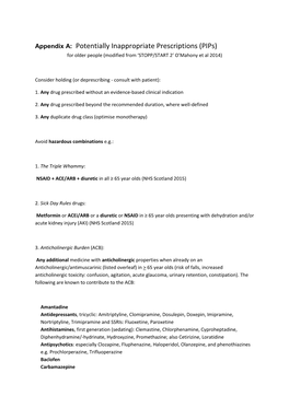 Appendix A: Potentially Inappropriate Prescriptions (Pips) for Older People (Modified from ‘STOPP/START 2’ O’Mahony Et Al 2014)