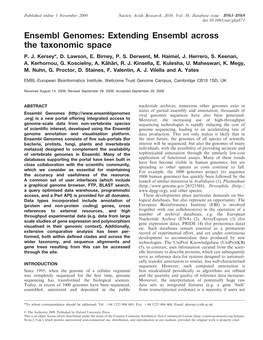 Ensembl Genomes: Extending Ensembl Across the Taxonomic Space P