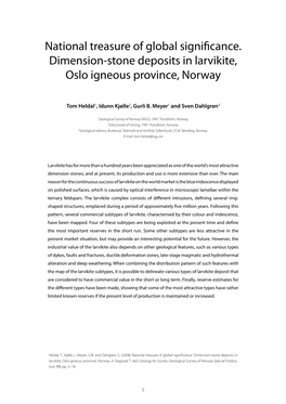 National Treasure of Global Significance. Dimension-Stone Deposits in Larvikite, Oslo Igneous Province, Norway