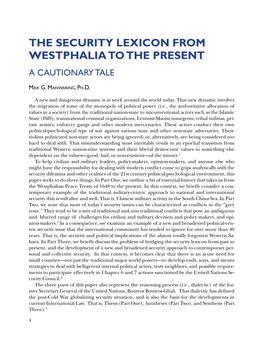 The Security Lexicon from Westphalia to the Present a Cautionary Tale