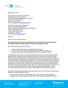 Mcleod Lake Indian Band Community Baseline Amendment Report, and 3