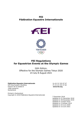 FEI Regulations for Equestrian Events at the Olympic Games
