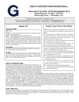 Game 10 2009-10 Georgetown Basketball Harvard (7-2) at No. 14