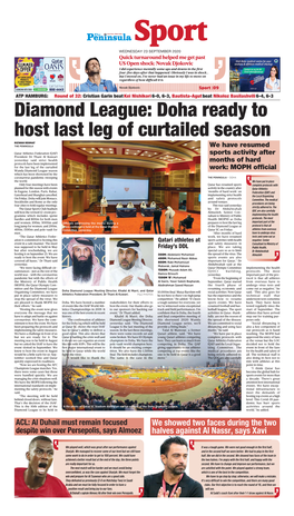 Diamond League: Doha Ready to Host Last Leg of Curtailed Season RIZWAN REHMAT the PENINSULA We Have Resumed