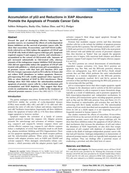 Accumulation of P53 and Reductions in XIAP Abundance Promote the Apoptosis of Prostate Cancer Cells