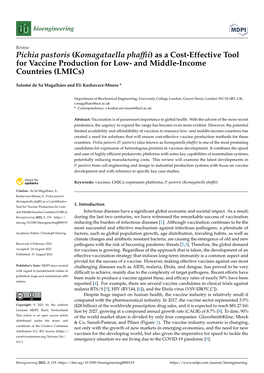 Pichia Pastoris (Komagataella Phaffii) As a Cost-Effective Tool for Vaccine