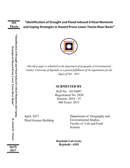“Identification of Drought and Flood Induced Critical Moments and Coping Strategies in Hazard Prone Lower Teesta River Basin”