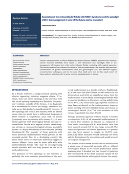 Association of the Rectovestibular Fistula with MRKH Syndrome And