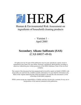 Secondary Alkane Sulfonate (SAS) (CAS 68037-49-0)