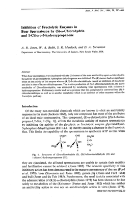 Inhibition of Fructolytic Enzymes in Boar Spermatozoa by (S)-A-Chlorohydrin and L-Chloro-3-Hydroxypropanone