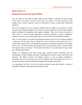 Experiment 5 Resonant Circuits and Active Filters