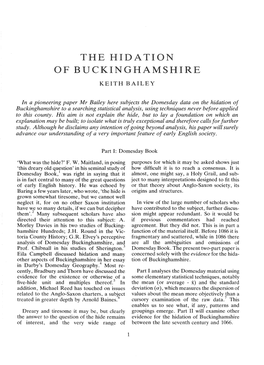 The Hidation of Buckinghamshire. Keith Bailey