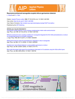 Resonance-Enhanced Waveguide-Coupled Silicon-Germanium Detector L