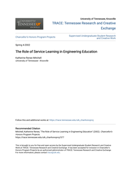 The Role of Service Learning in Engineering Education