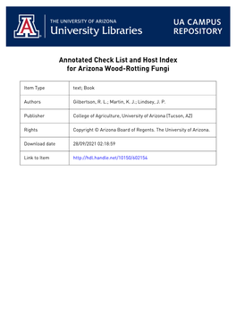 Annotated Check List and Host Index Arizona Wood