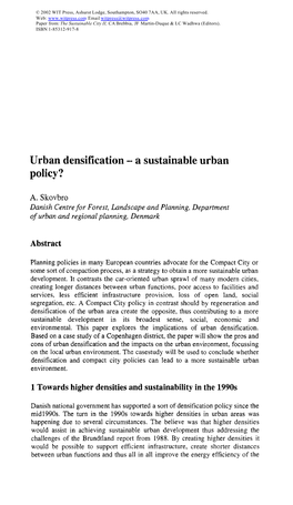 Urban Densification --A Sustainable Urban Policy?