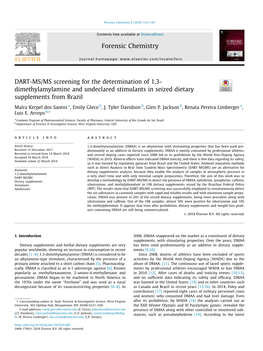 DART-MS/MS Screening for the Determination of 1,3- Dimethylamylamine and Undeclared Stimulants in Seized Dietary Supplements from Brazil