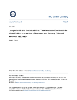 Joseph Smith and the United Firm: the Growth and Decline of the Church's First Master Plan of Business and Finance, Ohio and Missouri, 1832-1834