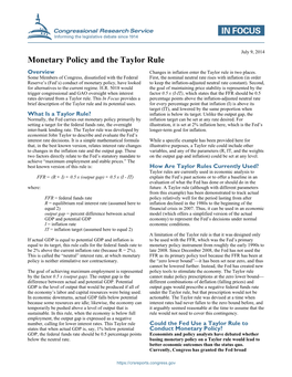 Monetary Policy and the Taylor Rule