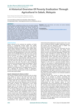 A Historical Overview of Poverty Eradication Through Agricultural in Sabah, Malaysia