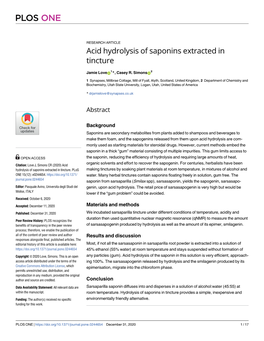 Acid Hydrolysis of Saponins Extracted in Tincture