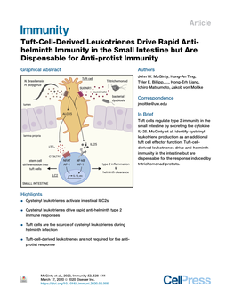 Tuft-Cell-Derived Leukotrienes Drive Rapid Anti-Helminth Immunity in the Small Intestine but Are Dispensable for Anti-Protist Immunity