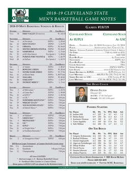 2018-19 Cleveland State Men's Basketball Game Notes