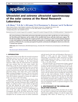 Ultraviolet and Extreme Ultraviolet Spectroscopy of the Solar Corona at the Naval Research Laboratory